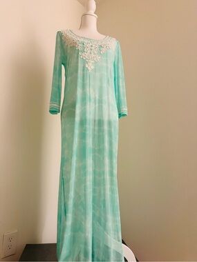 Aqua Swim Cover Up with White Beaded Neckline